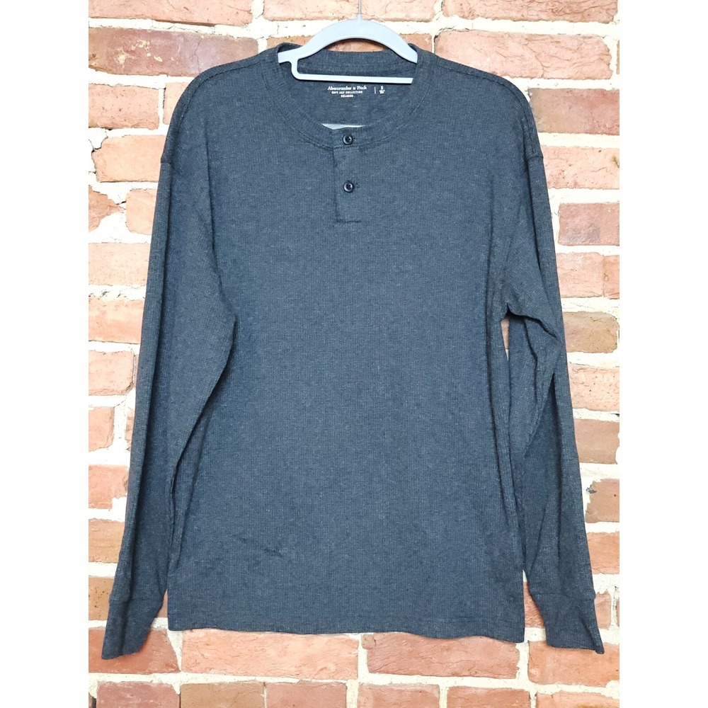 Abercrombie & Fitch Henley Thermal Shirt Men's Small Charcoal Gray Relaxed Fit